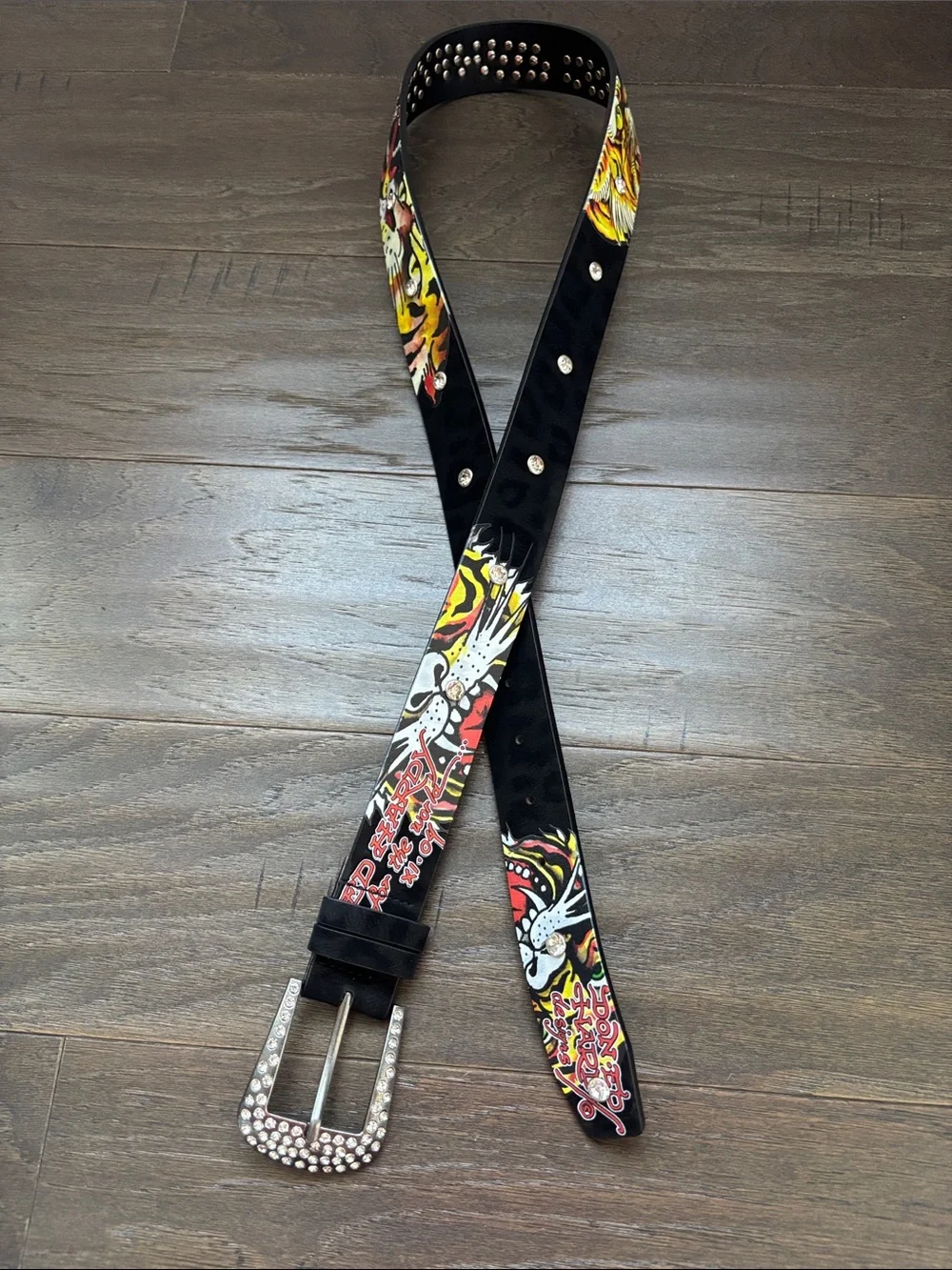 Ed Hardey Manmade Material belt, For The World, X1-04,studs,velvet feel,Tiger